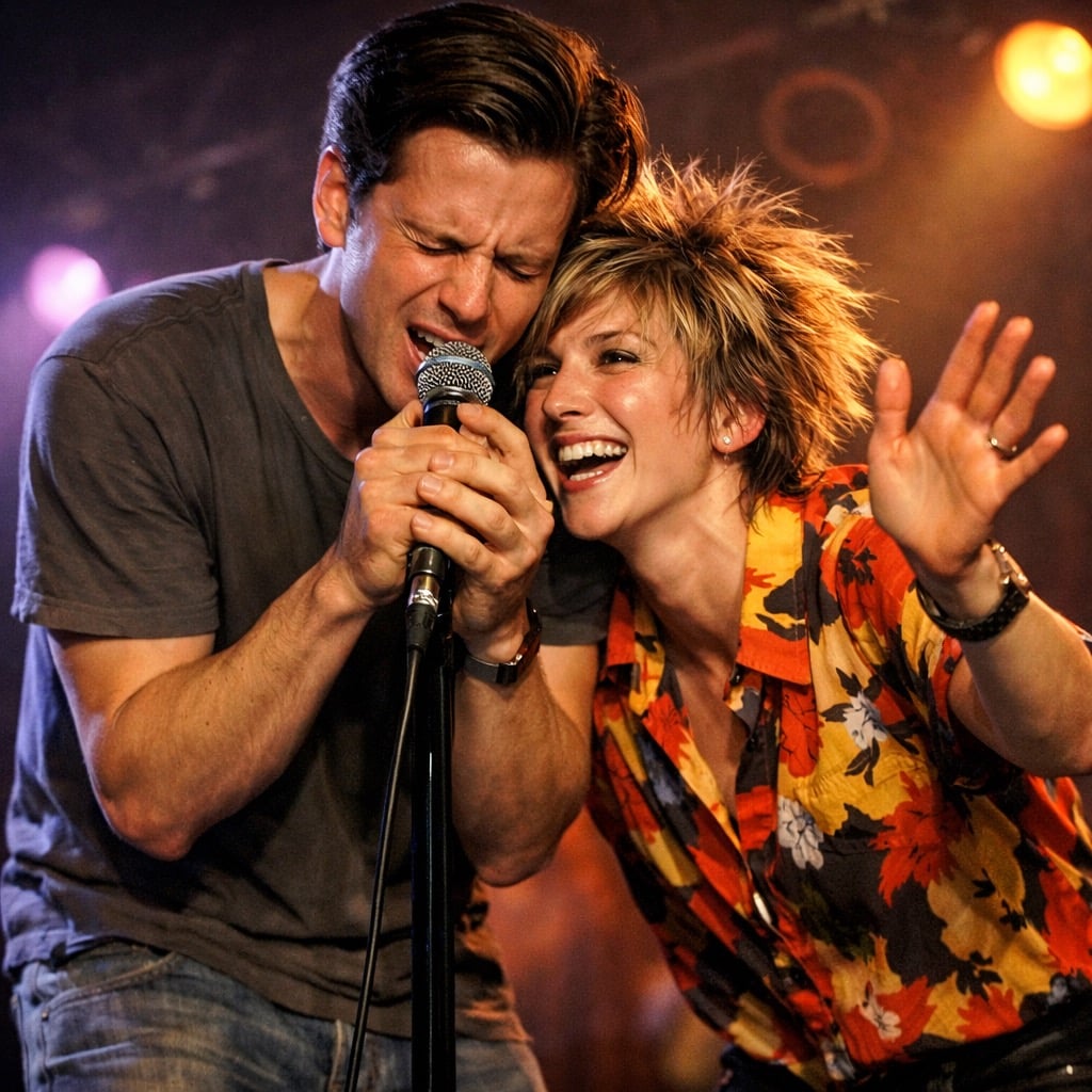 Crowd cheering at karaoke